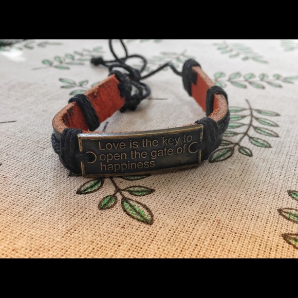 Black Leather love script Bracelet - Picture 2 of 2
